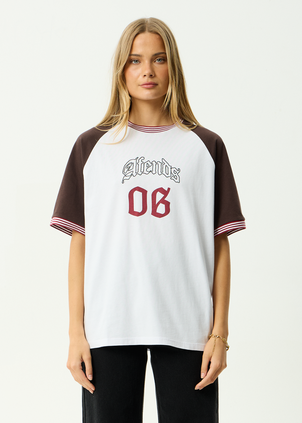 AFENDS Womens Dexter - Recycled Oversized Tee - Coffee / White