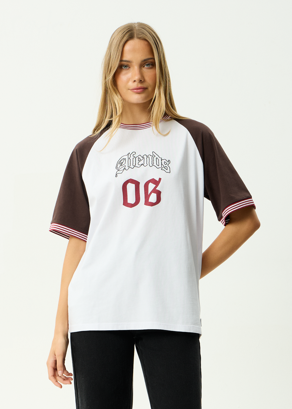 AFENDS Womens Dexter - Recycled Oversized Tee - Coffee / White