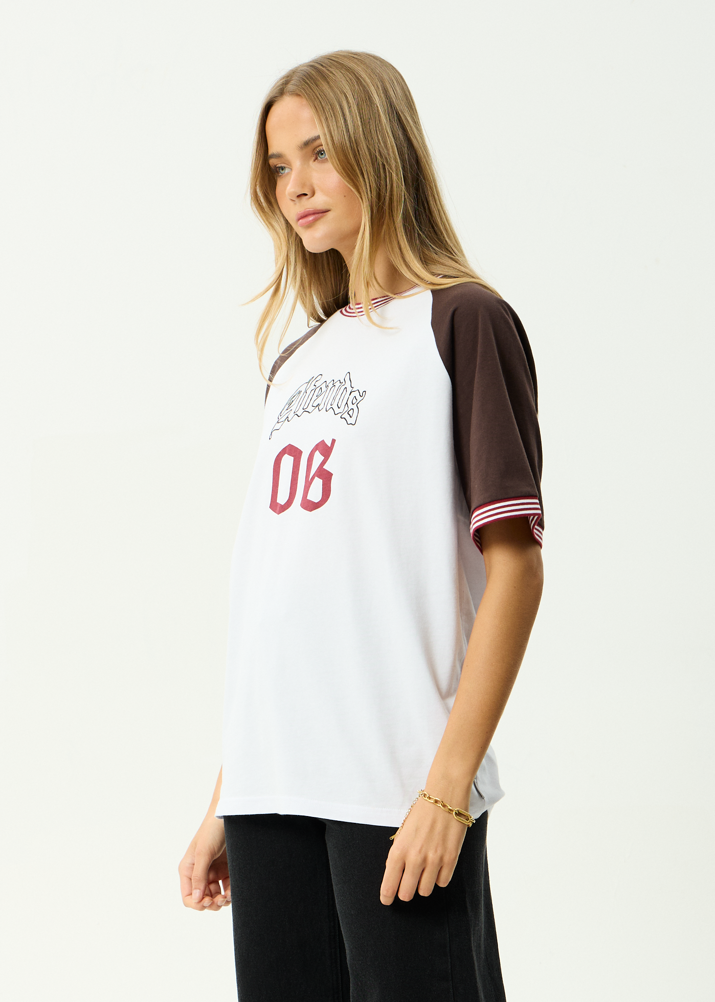 AFENDS Womens Dexter - Recycled Oversized Tee - Coffee / White