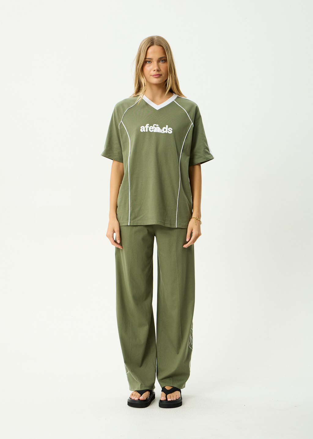 AFENDS Womens Dirts - Recycled Oversized Tee - Deep Olive