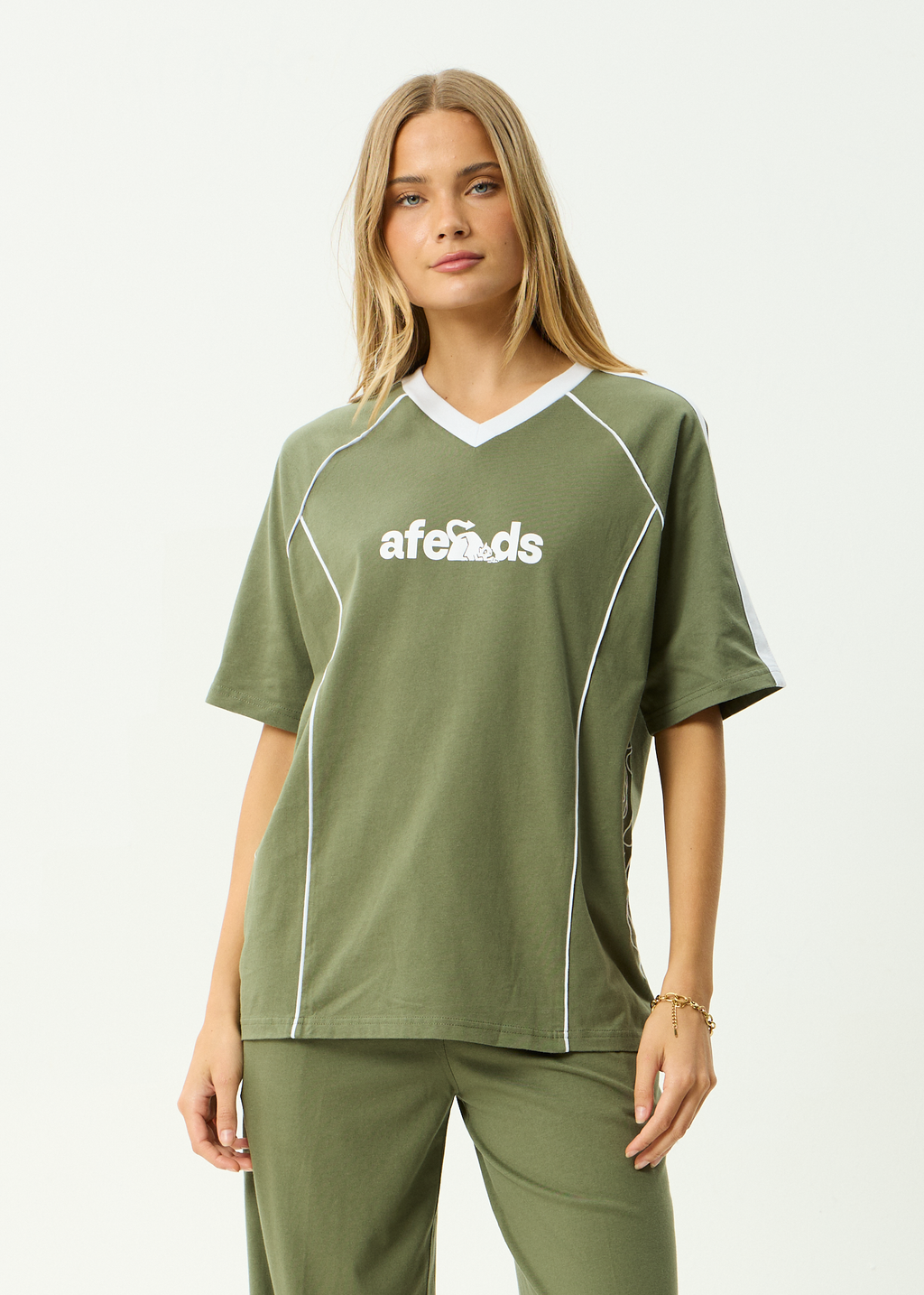 AFENDS Womens Dirts - Recycled Oversized Tee - Deep Olive