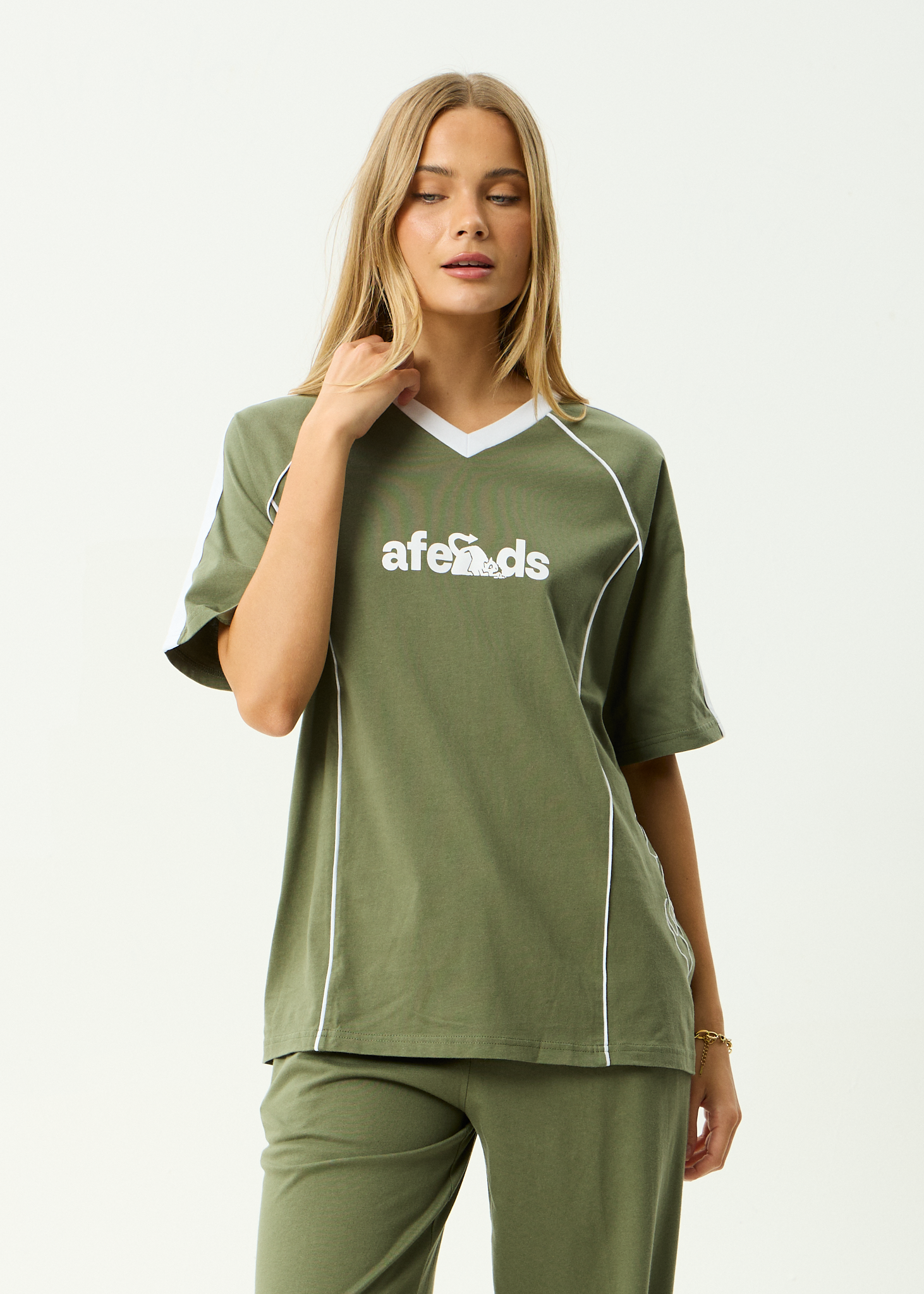 AFENDS Womens Dirts - Recycled Oversized Tee - Deep Olive