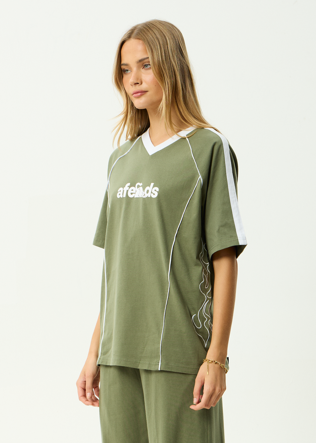 AFENDS Womens Dirts - Recycled Oversized Tee - Deep Olive