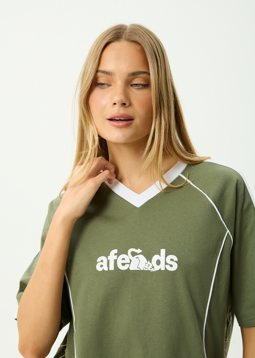 AFENDS Womens Dirts - Recycled Oversized Tee - Deep Olive