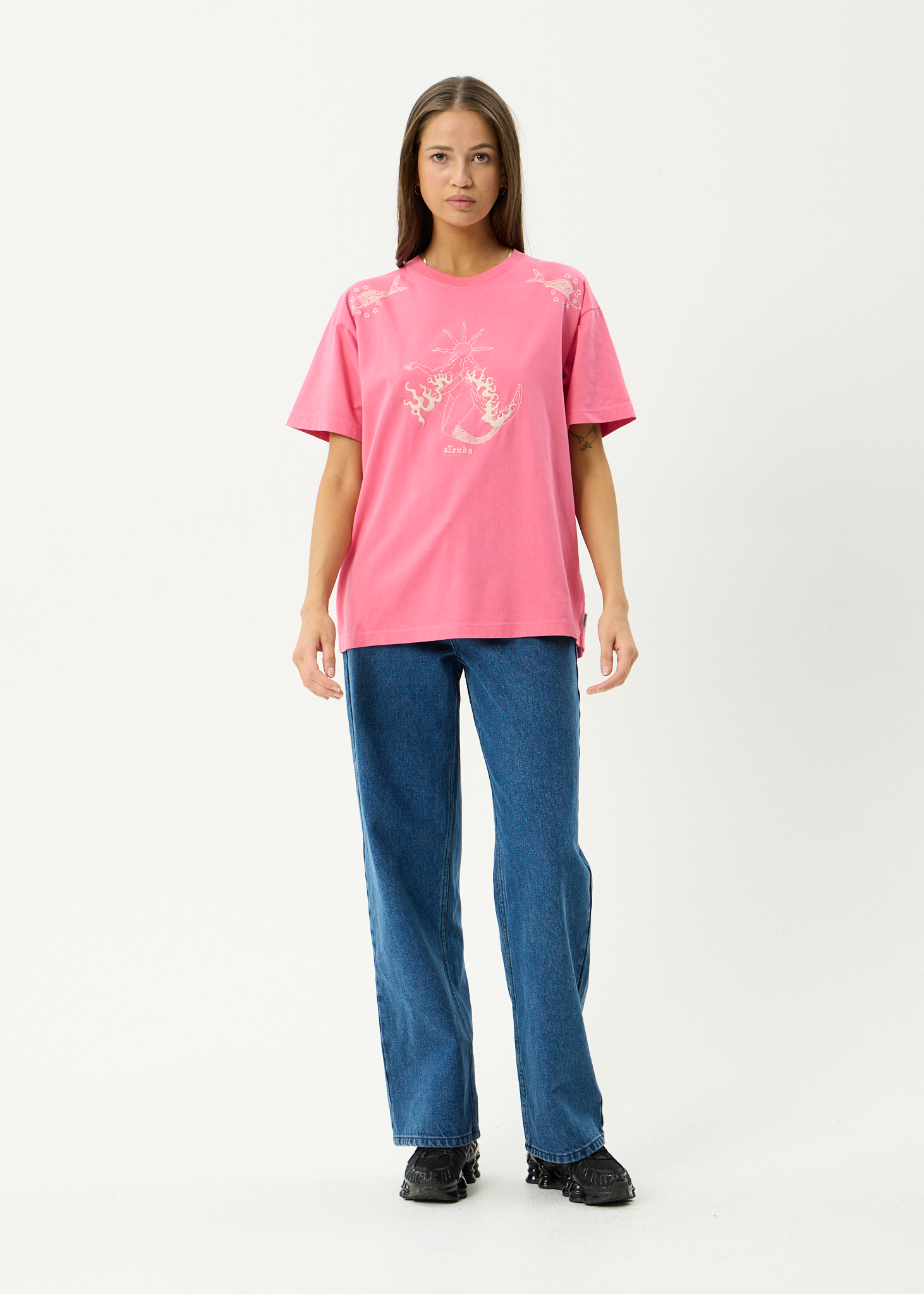 AFENDS Womens Sea Siren - Recycled Oversized Tee - Washed Raspberry