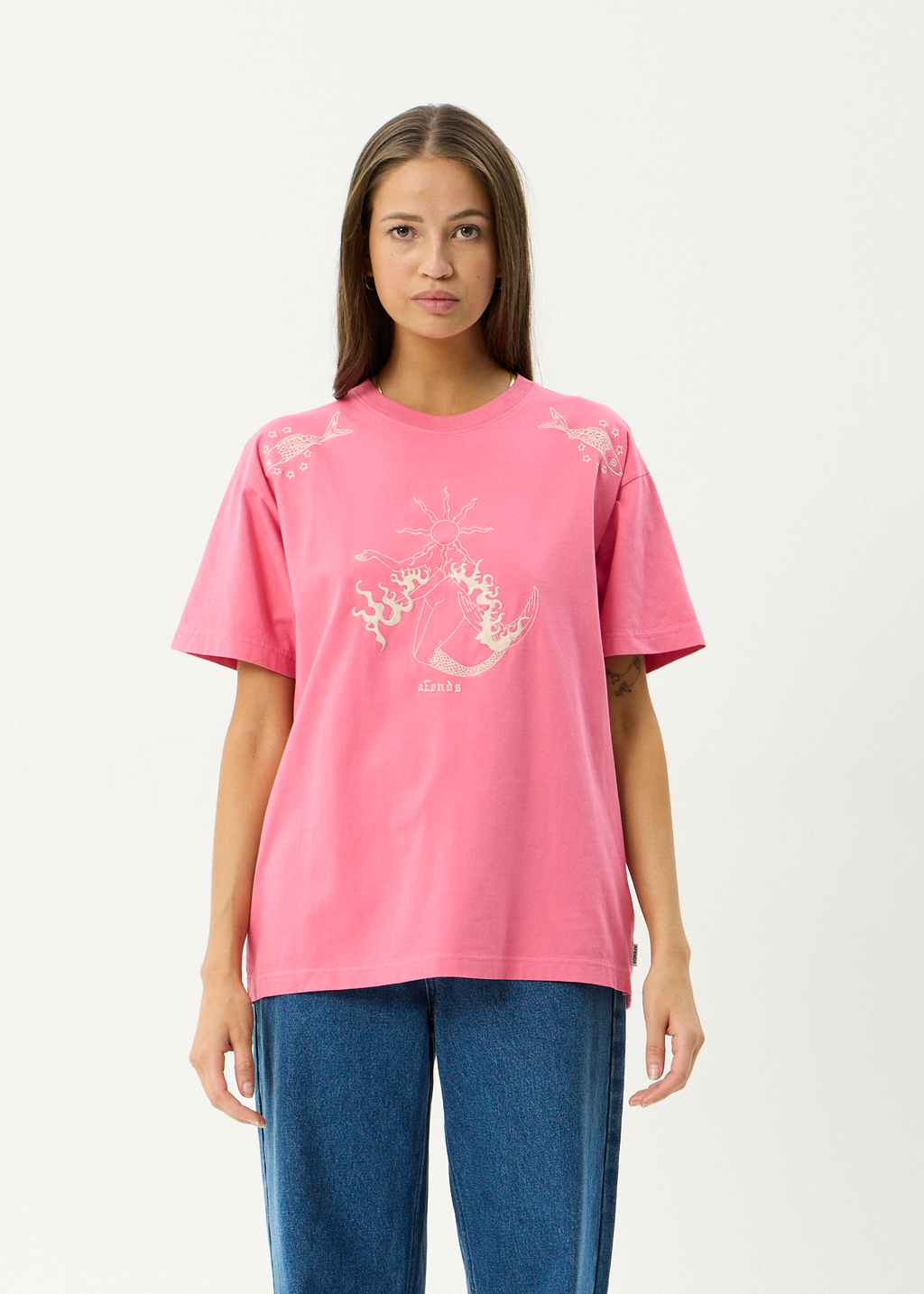 AFENDS Womens Sea Siren - Recycled Oversized Tee - Washed Raspberry