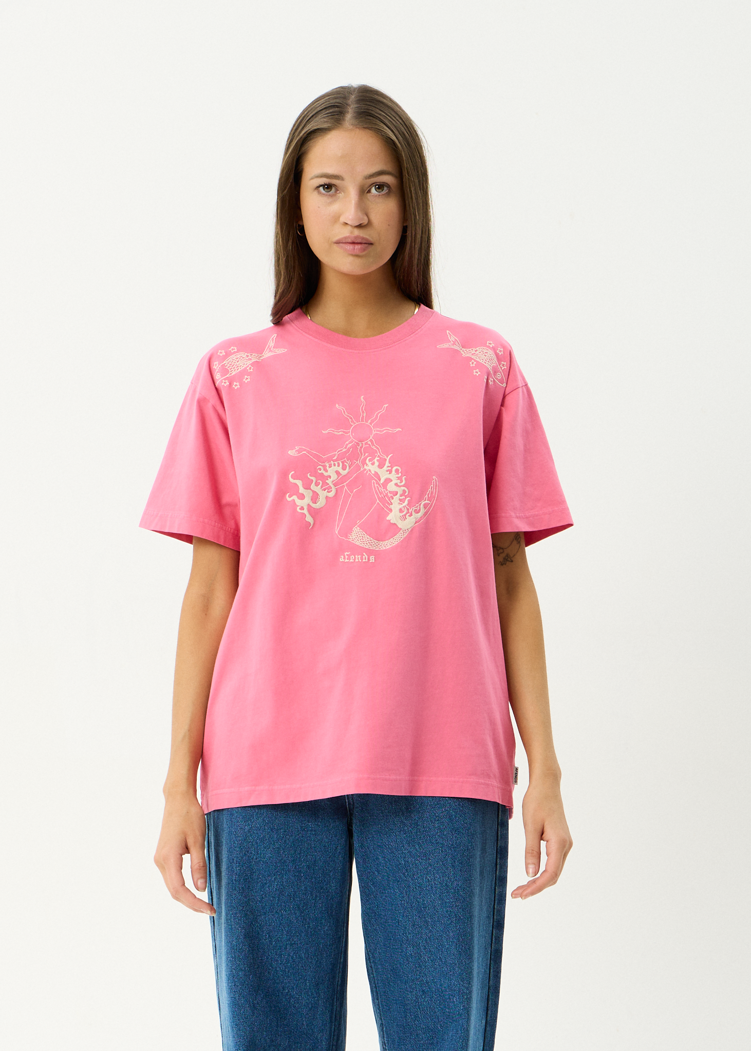 AFENDS Womens Sea Siren - Recycled Oversized Tee - Washed Raspberry