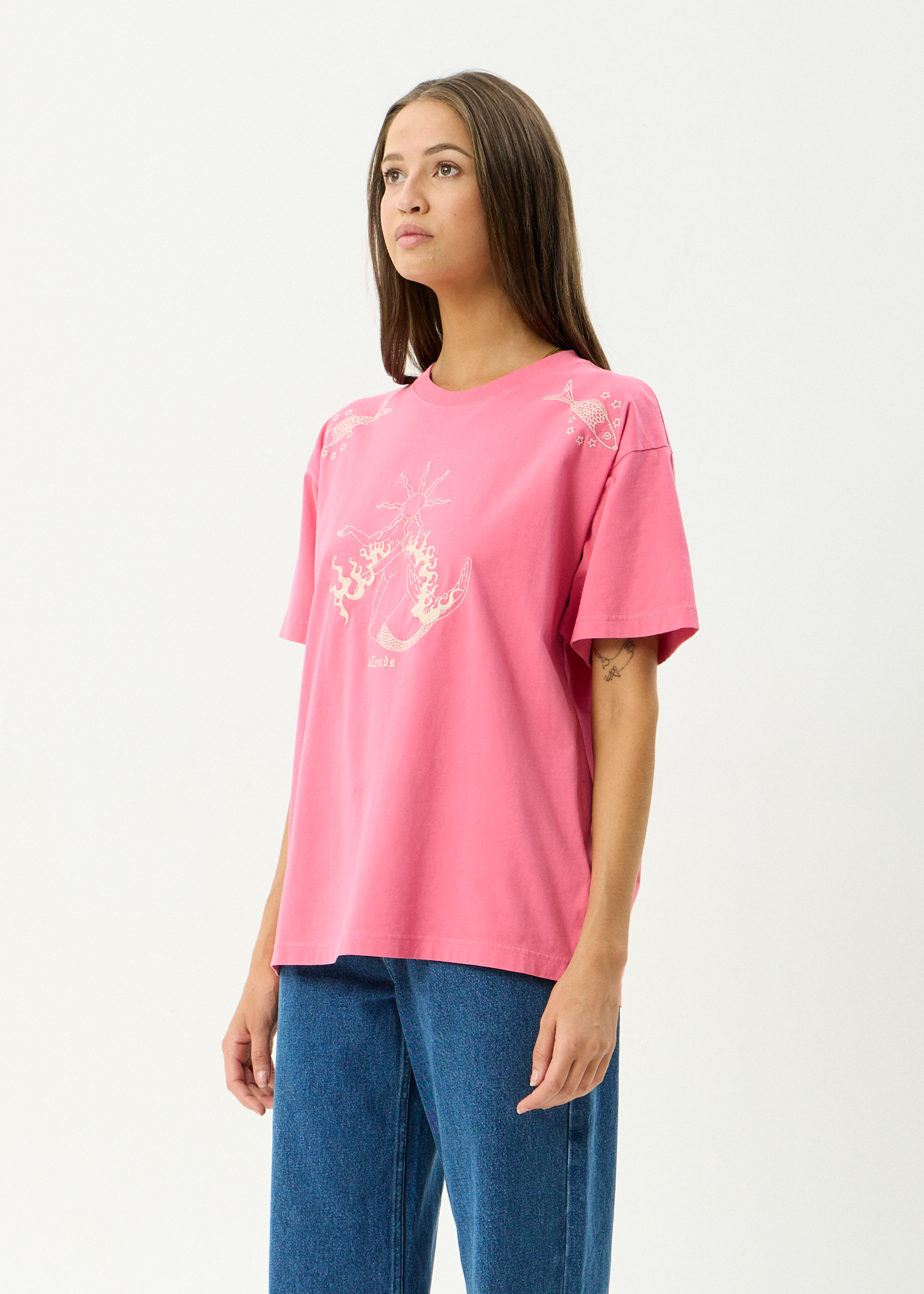 AFENDS Womens Sea Siren - Recycled Oversized Tee - Washed Raspberry
