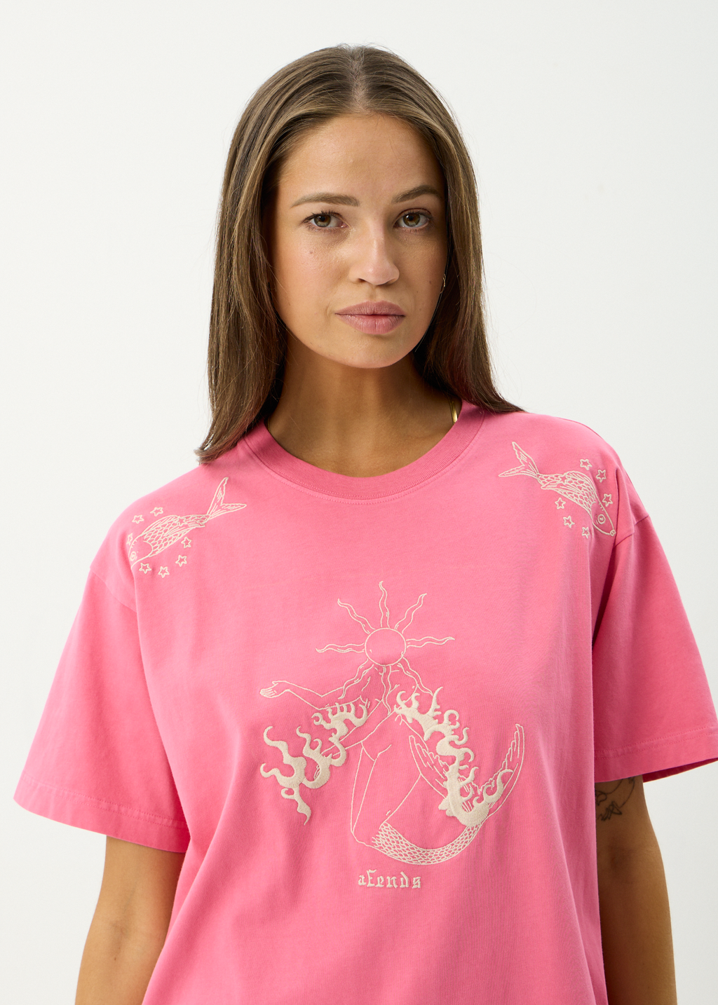 AFENDS Womens Sea Siren - Recycled Oversized Tee - Washed Raspberry