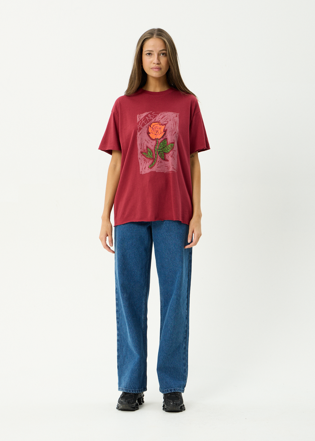 AFENDS Womens Single N Thorny - Hemp Oversized Tee - Burgundy