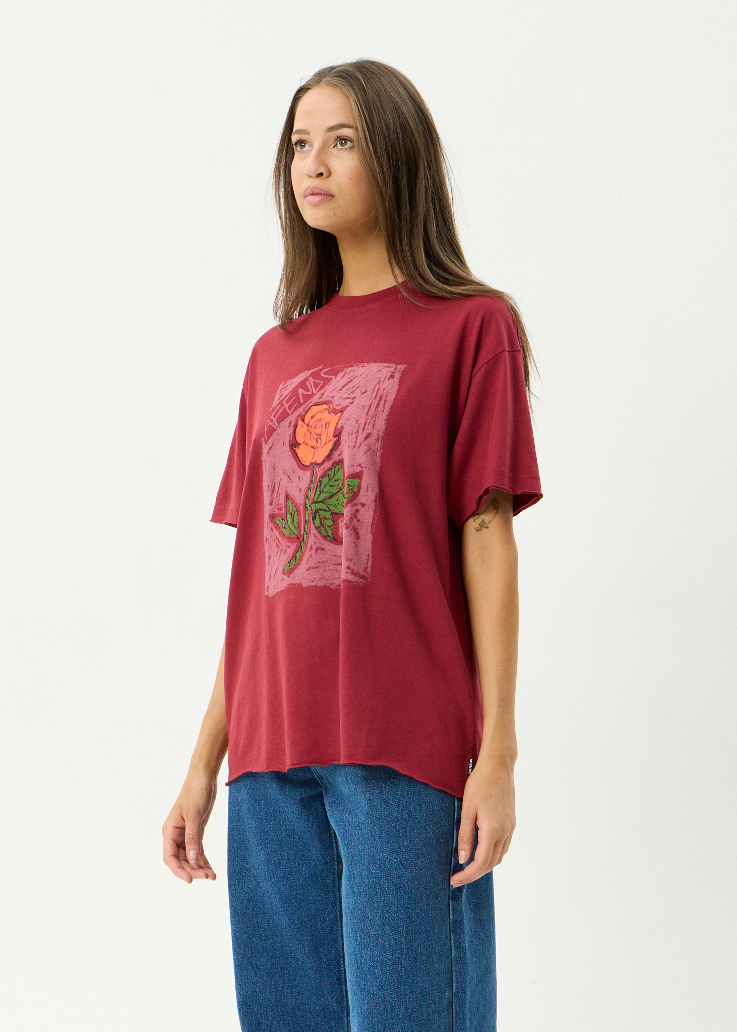 AFENDS Womens Single N Thorny - Hemp Oversized Tee - Burgundy