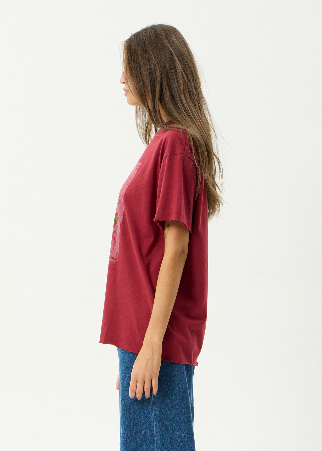 AFENDS Womens Single N Thorny - Hemp Oversized Tee - Burgundy