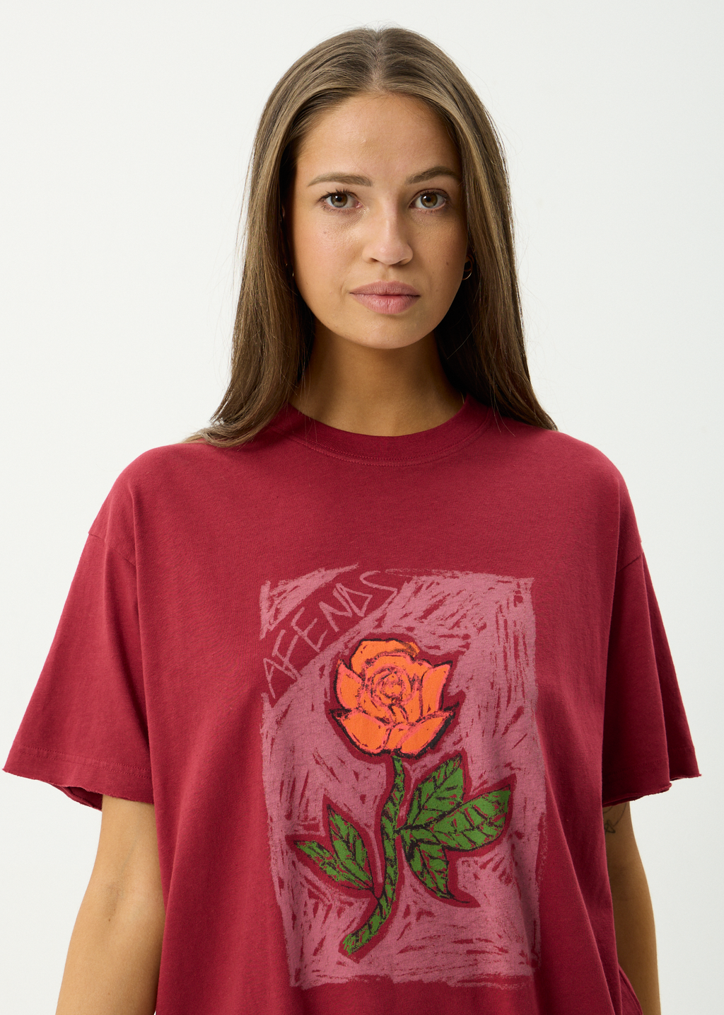 AFENDS Womens Single N Thorny - Hemp Oversized Tee - Burgundy