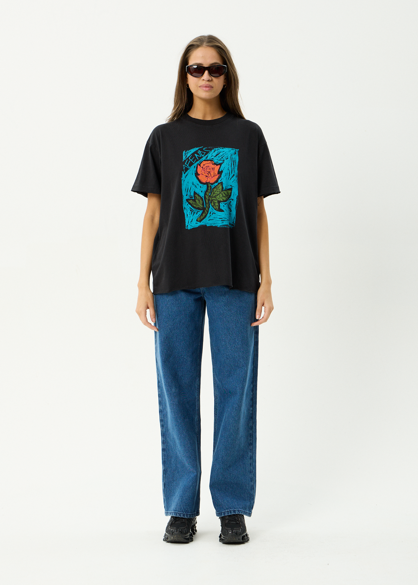 AFENDS Womens Single N Thorny - Hemp Oversized Tee - Stone Black
