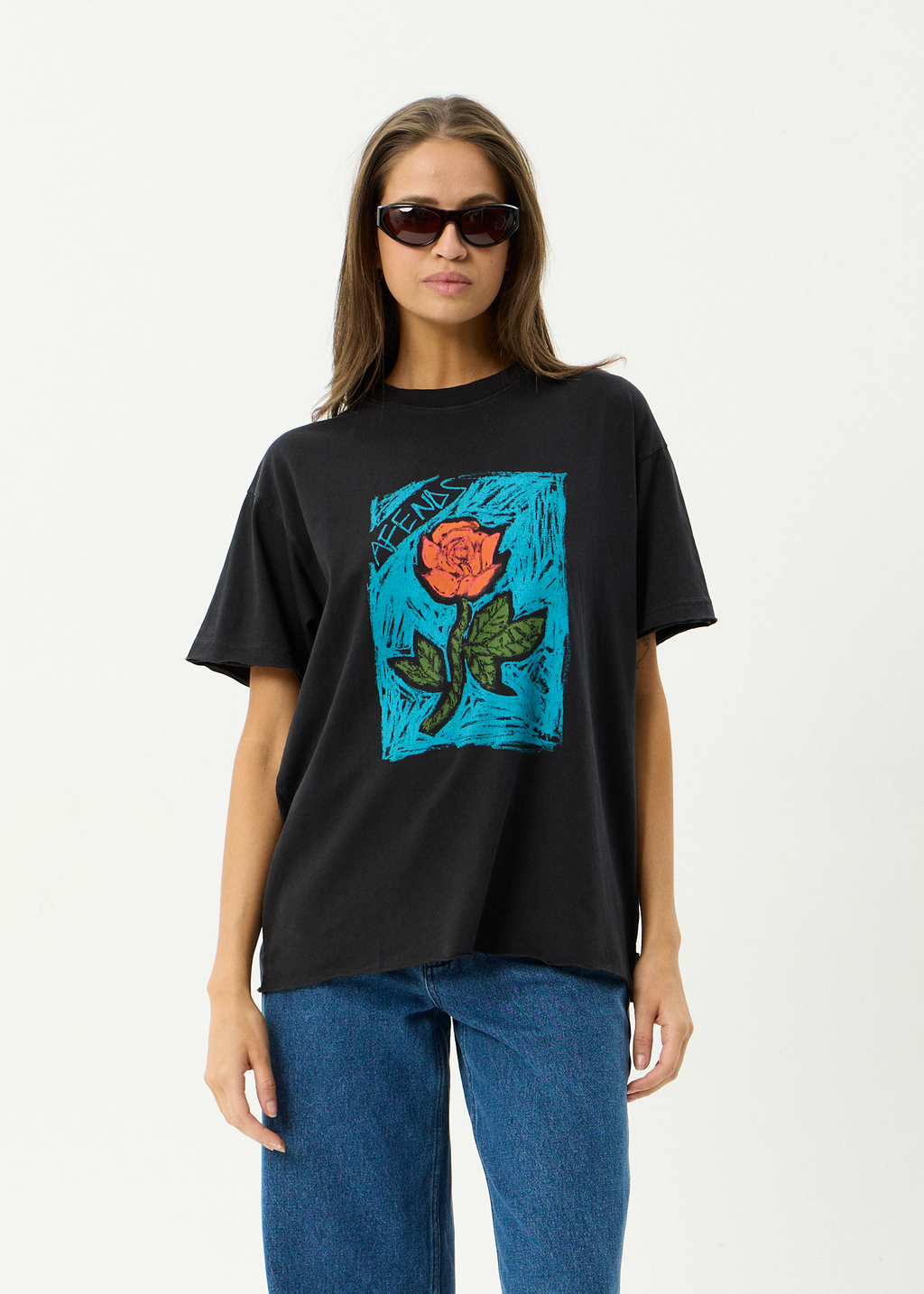 AFENDS Womens Single N Thorny - Hemp Oversized Tee - Stone Black