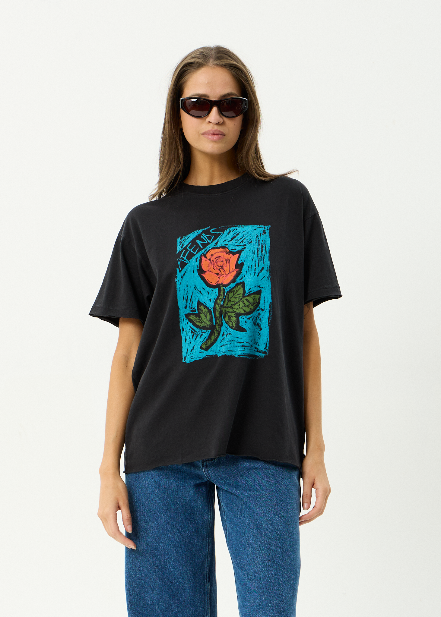 AFENDS Womens Single N Thorny - Hemp Oversized Tee - Stone Black