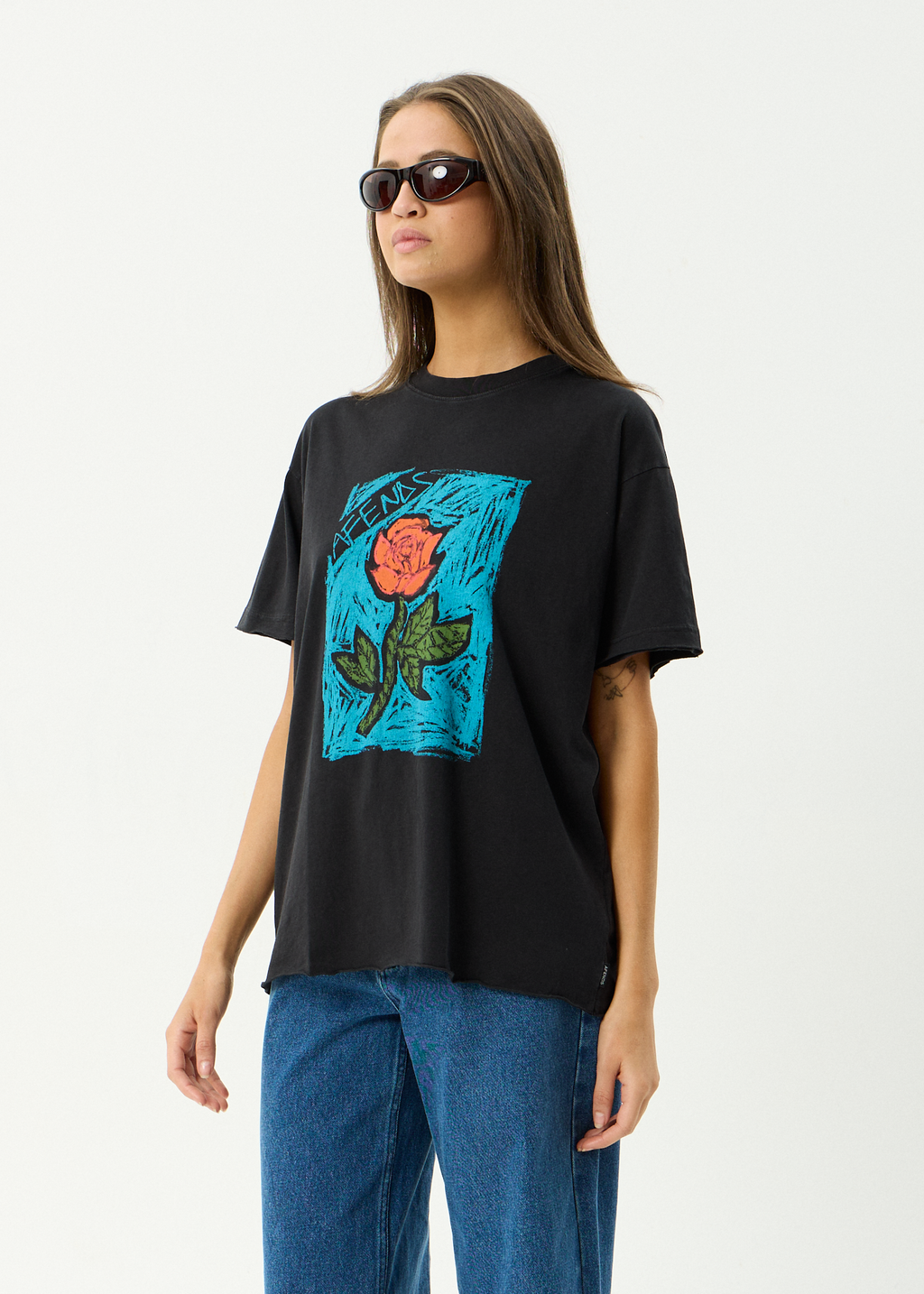 AFENDS Womens Single N Thorny - Hemp Oversized Tee - Stone Black