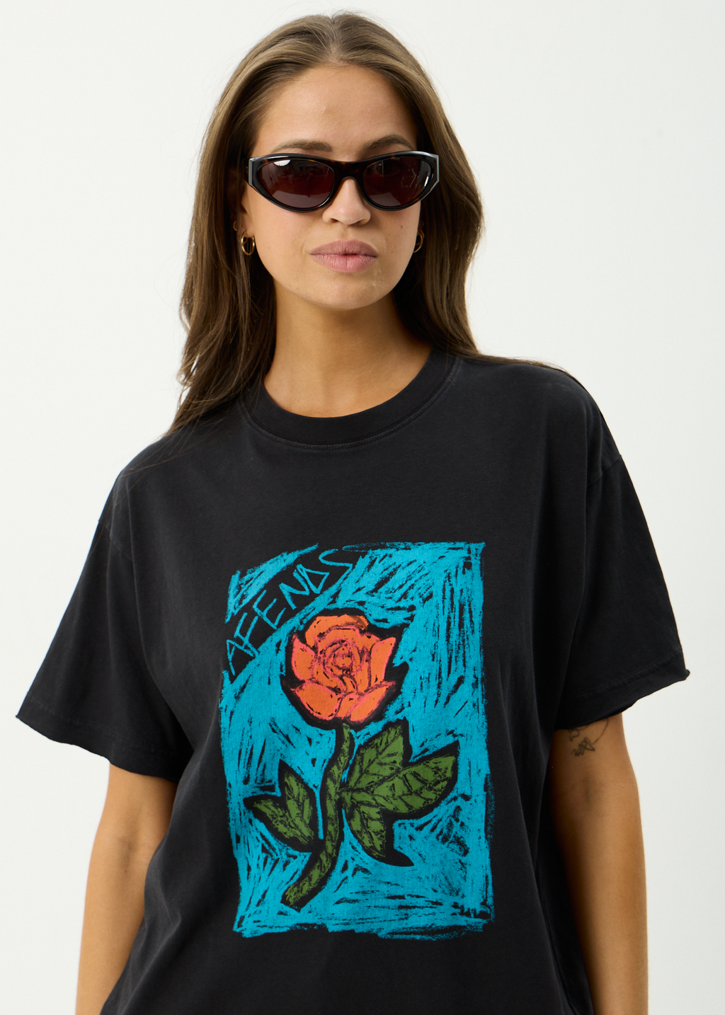 AFENDS Womens Single N Thorny - Hemp Oversized Tee - Stone Black