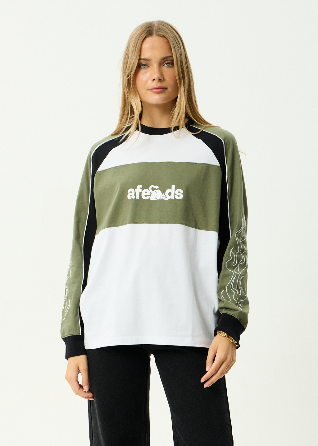 AFENDS Womens Dirts - Recycled Long Sleeve Tee - Deep Olive