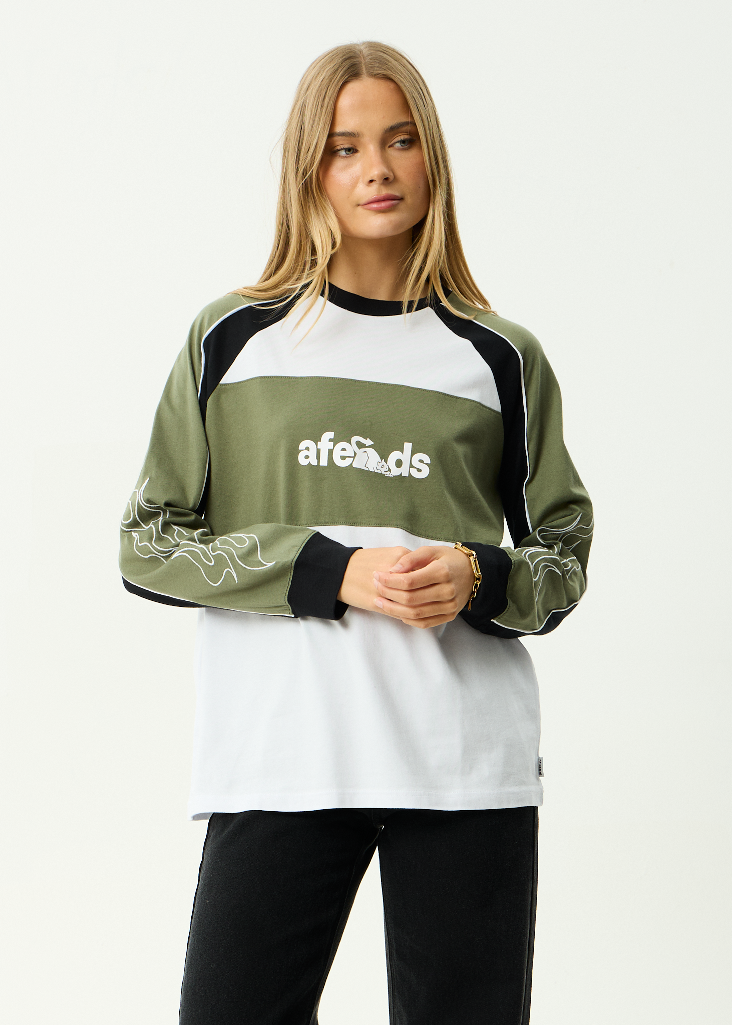 AFENDS Womens Dirts - Recycled Long Sleeve Tee - Deep Olive