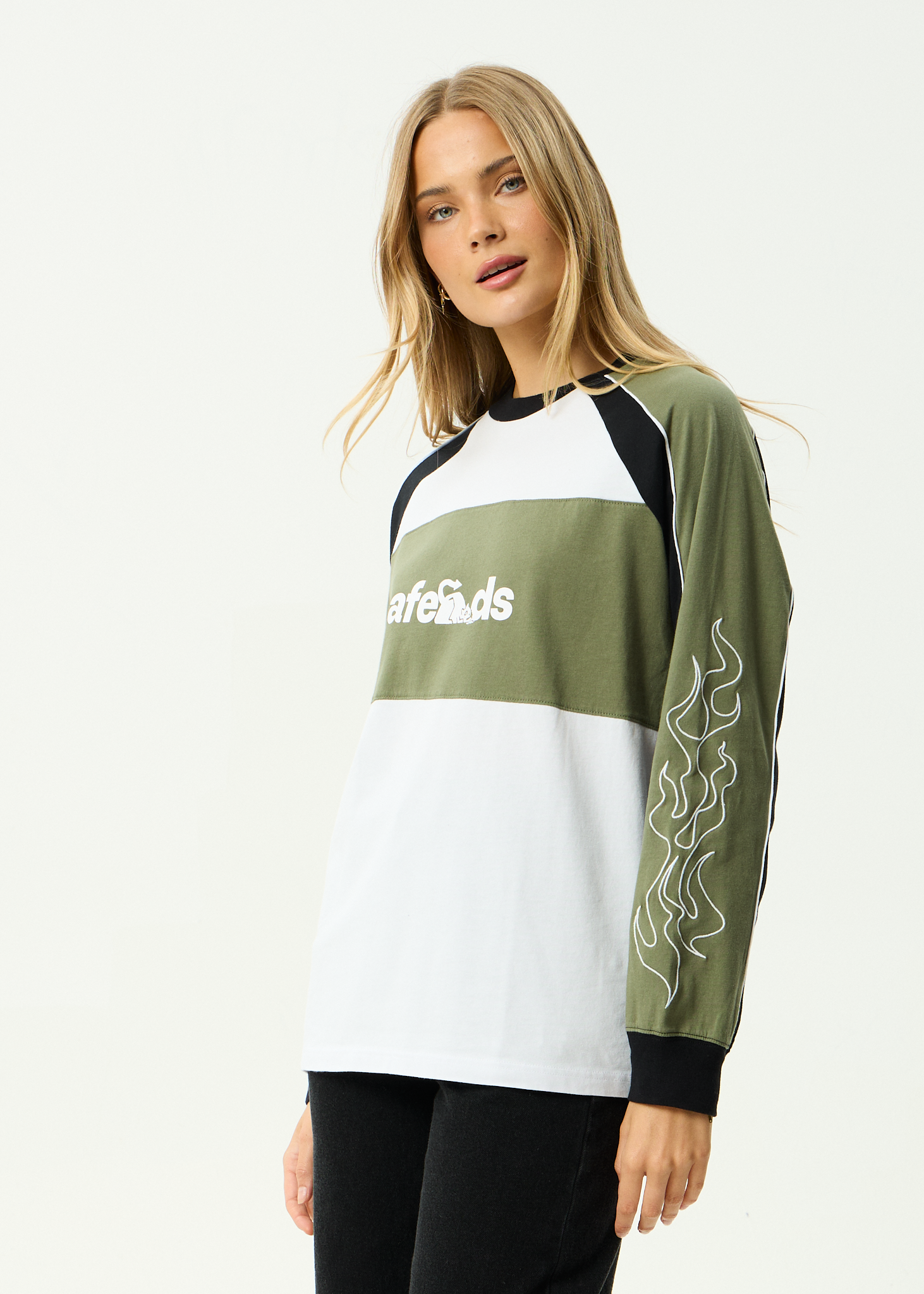 AFENDS Womens Dirts - Recycled Long Sleeve Tee - Deep Olive