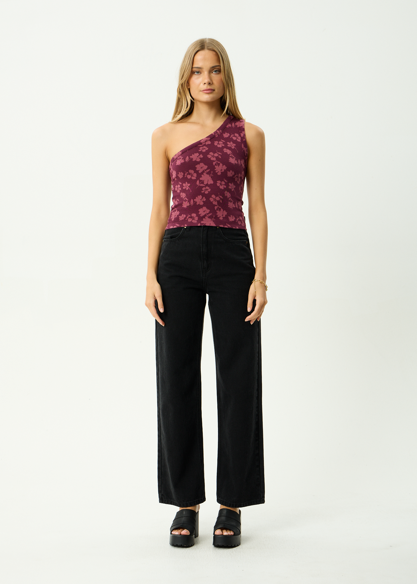 AFENDS Womens Marin - Recycled One Shoulder Top - Port