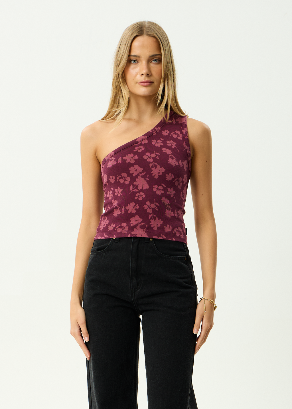 AFENDS Womens Marin - Recycled One Shoulder Top - Port