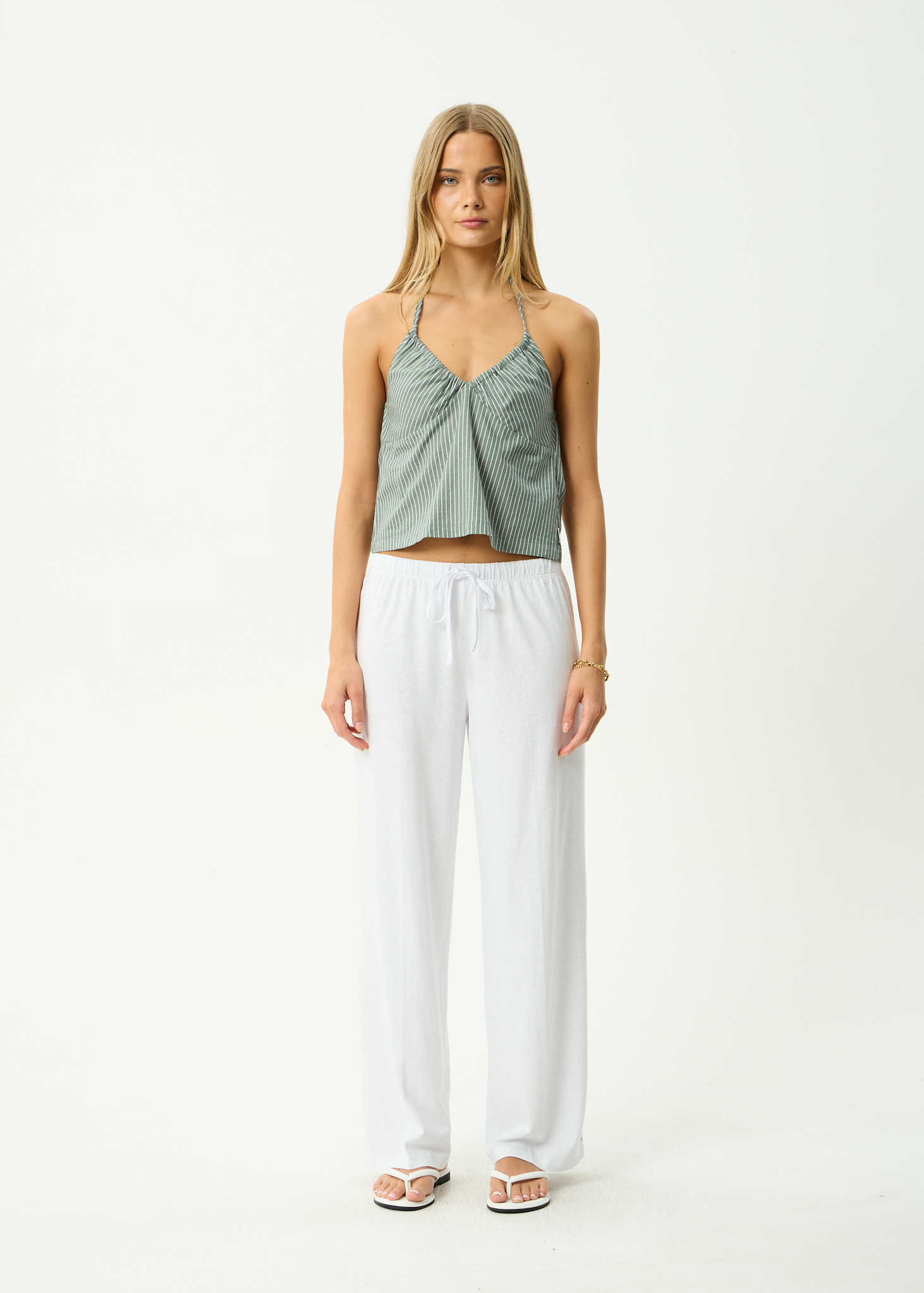 AFENDS Womens Pinned - Organic Halter Top - Sycamore Stripe