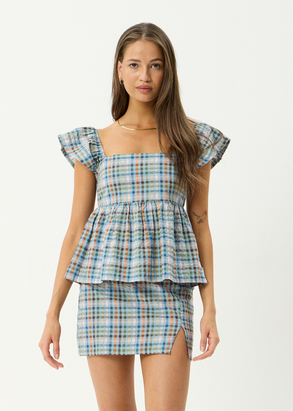 AFENDS Womens Amelie Check - Organic Mini Top - Multi