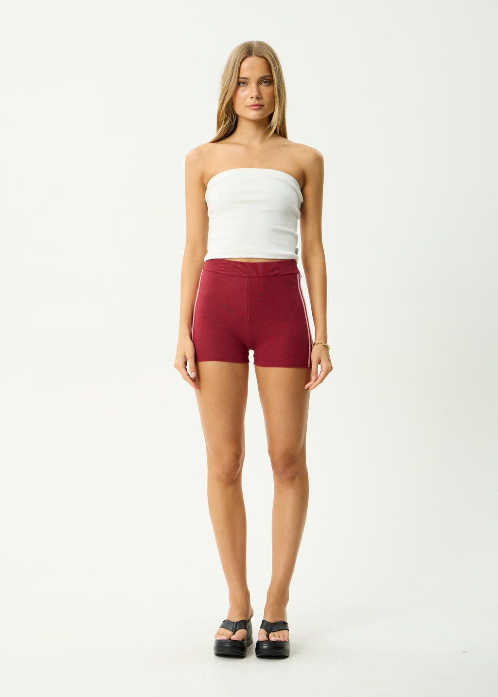 AFENDS Womens Sunny - Recycled Knit Short - Burgundy