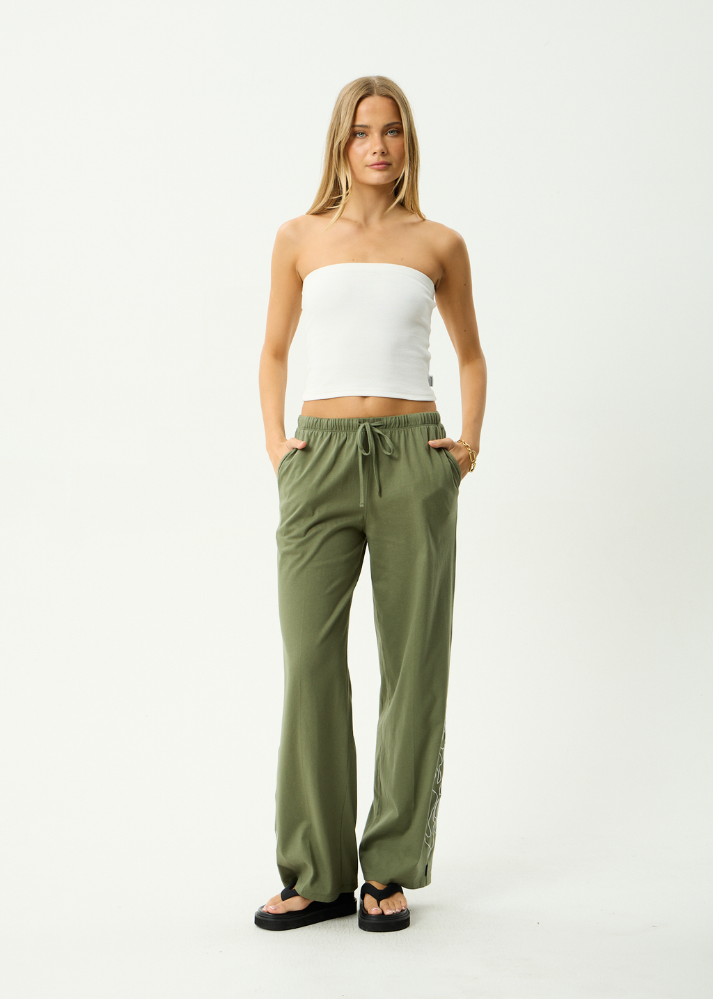 AFENDS Womens Dirts - Recycled Jersey Pant - Deep Olive