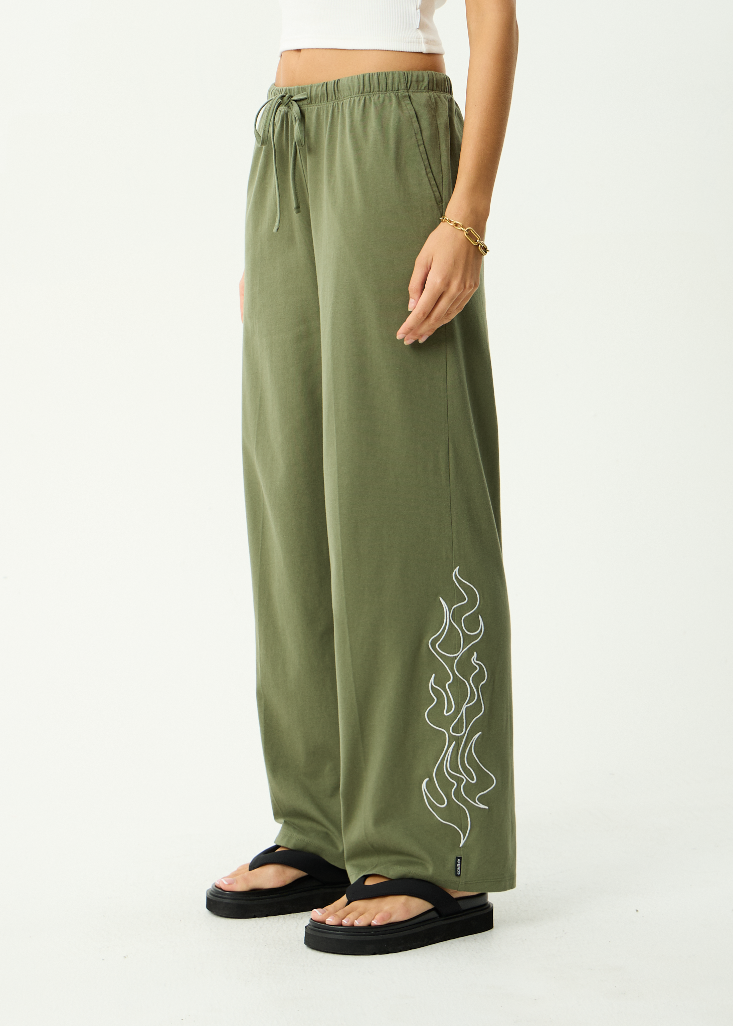 AFENDS Womens Dirts - Recycled Jersey Pant - Deep Olive