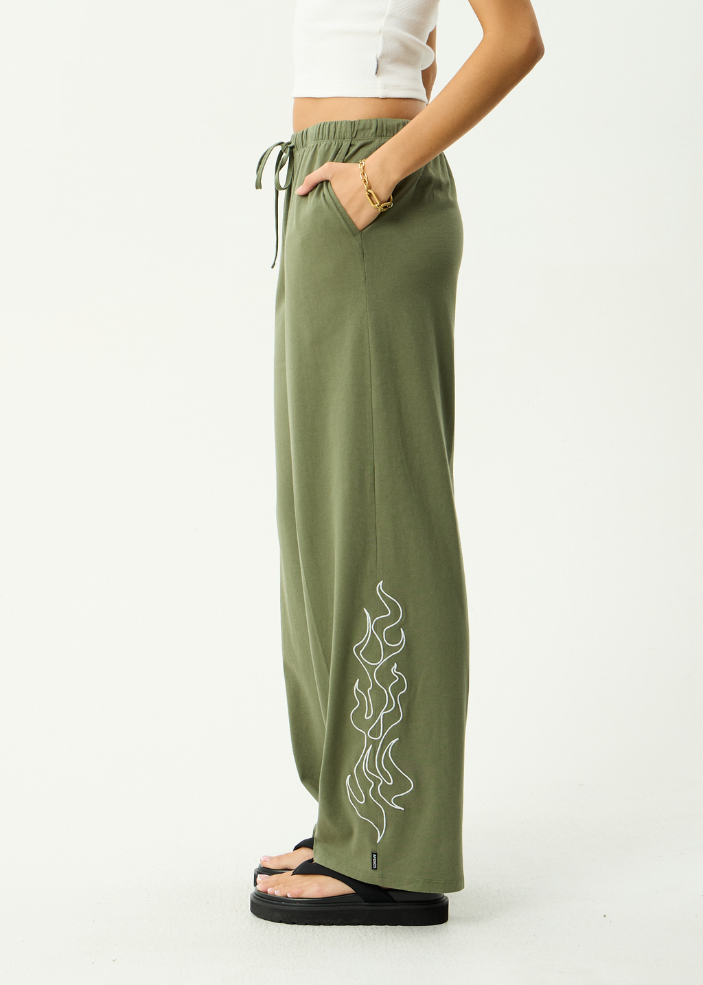 AFENDS Womens Dirts - Recycled Jersey Pant - Deep Olive