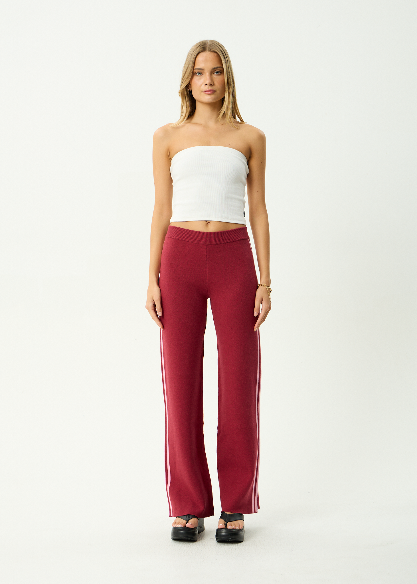 AFENDS Womens Sunny - Knit Pant - Burgundy