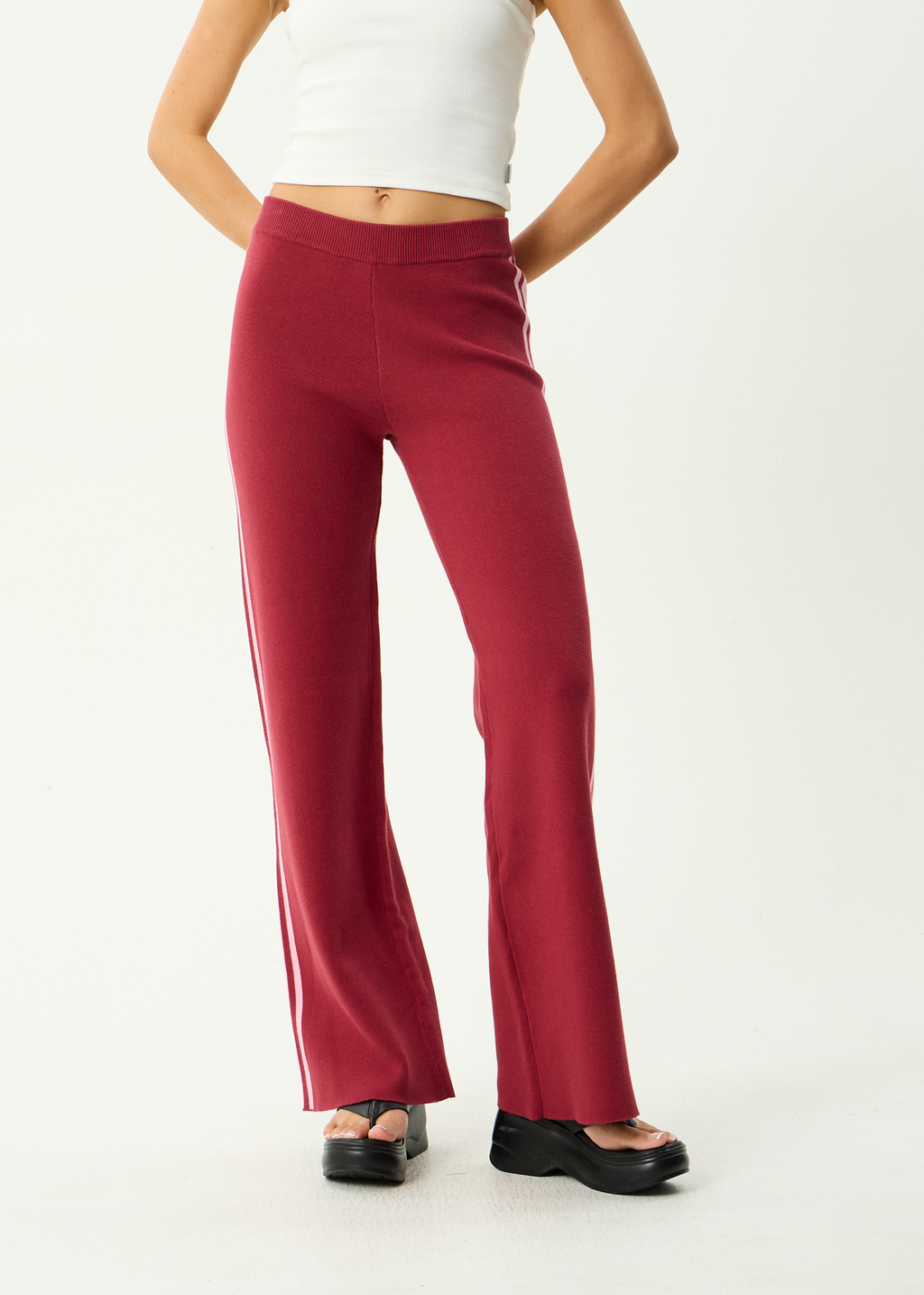 AFENDS Womens Sunny - Recycled Knit Pant - Burgundy