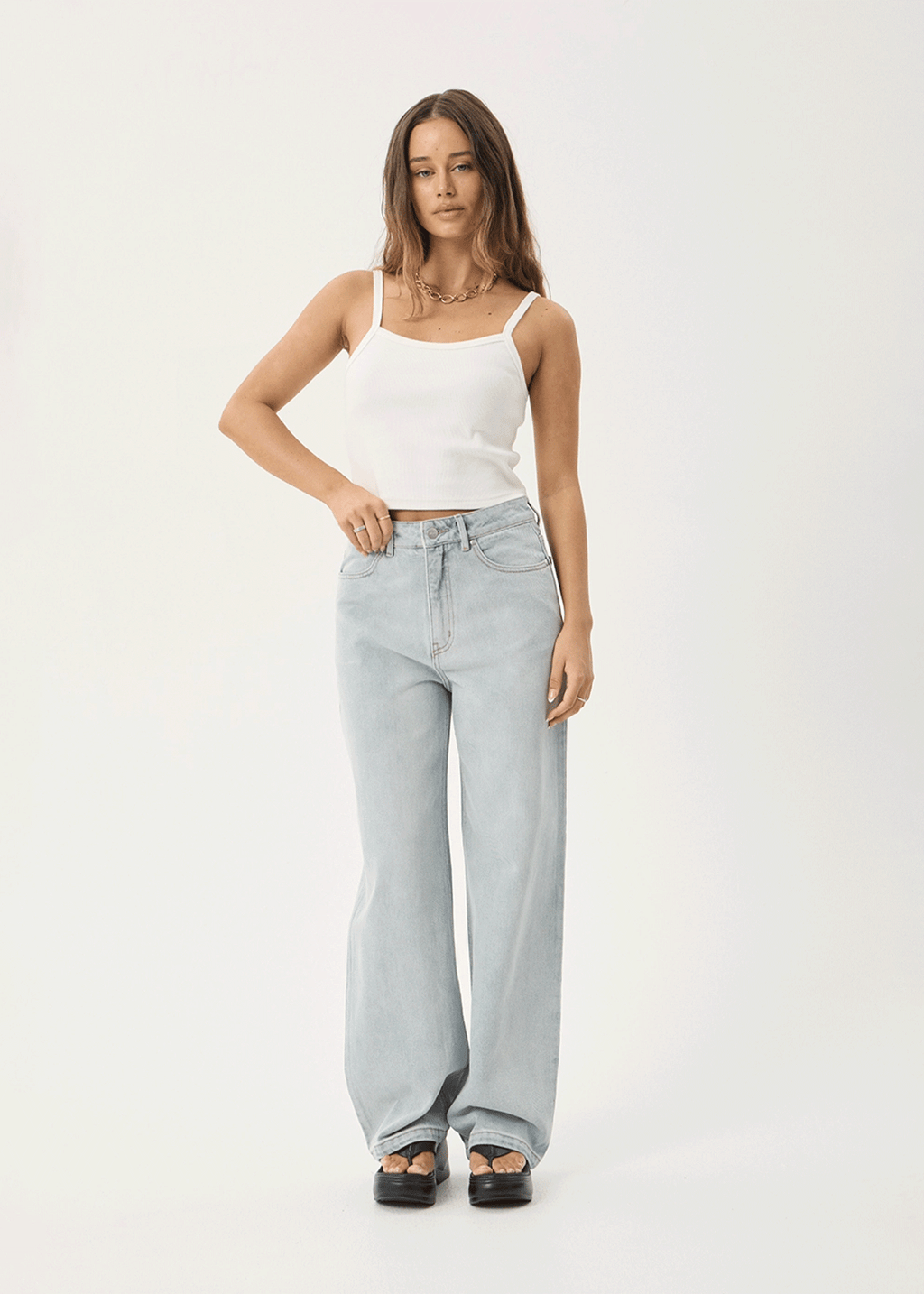 AFENDS Womens Bella - Denim Wide Leg Jean - Stone Blue