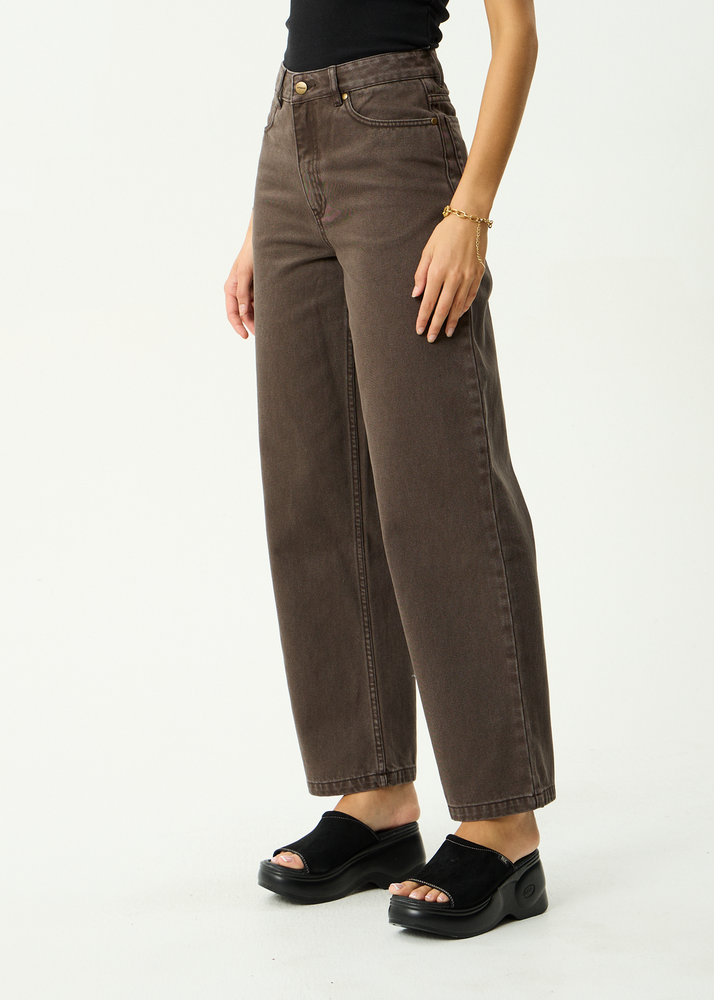 AFENDS Womens Bella - Denim Wide Leg Baggy Jean - Washed Coffee