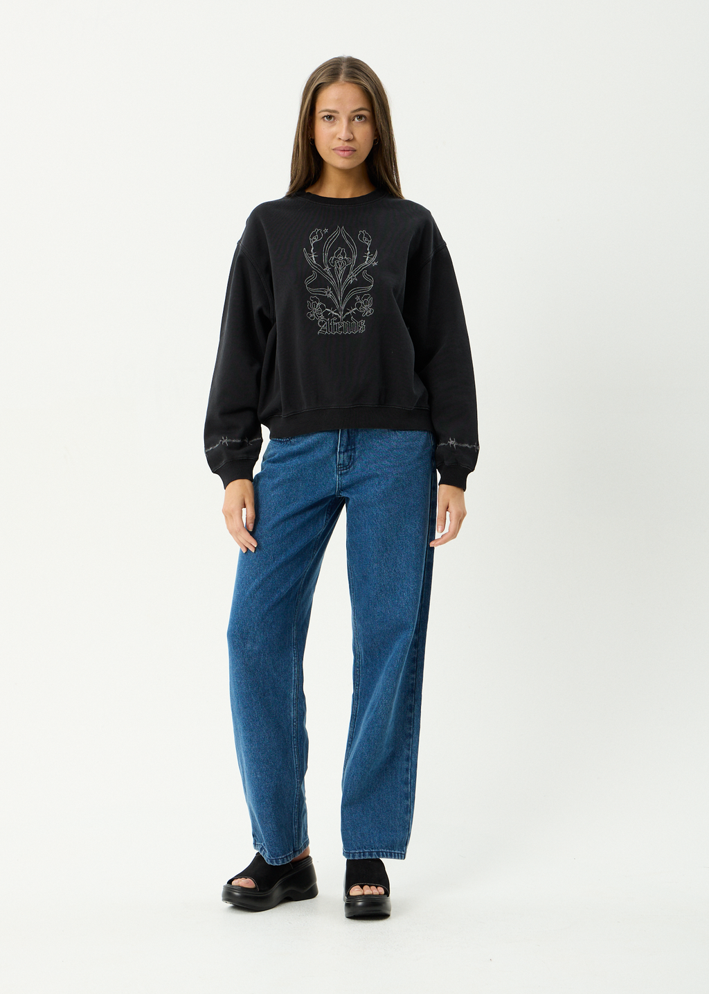AFENDS Womens Good Nature - Recycled Crew Neck - Stone Black
