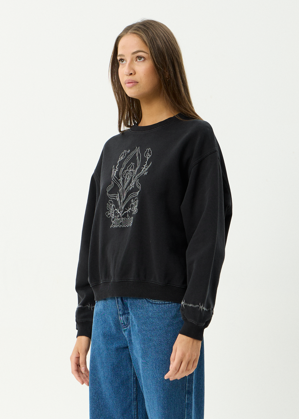 AFENDS Womens Good Nature - Recycled Crew Neck - Stone Black
