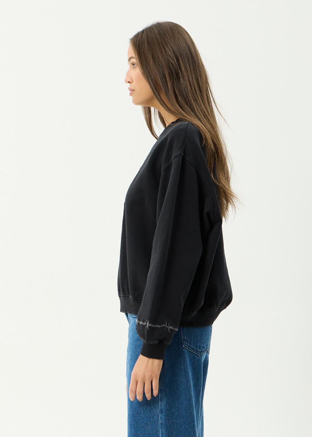 AFENDS Womens Good Nature - Recycled Crew Neck - Stone Black