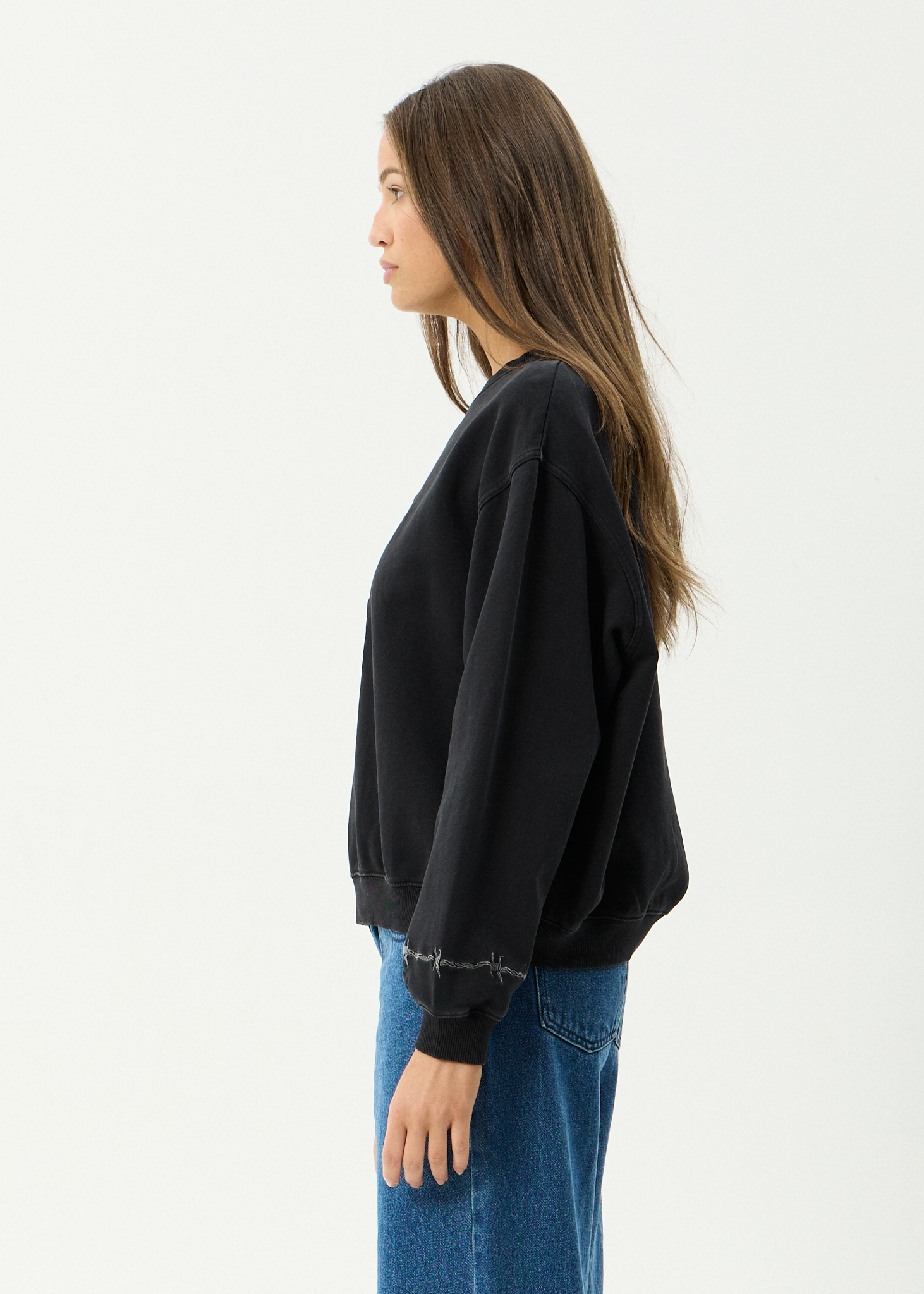 AFENDS Womens Good Nature - Recycled Crew Neck - Stone Black