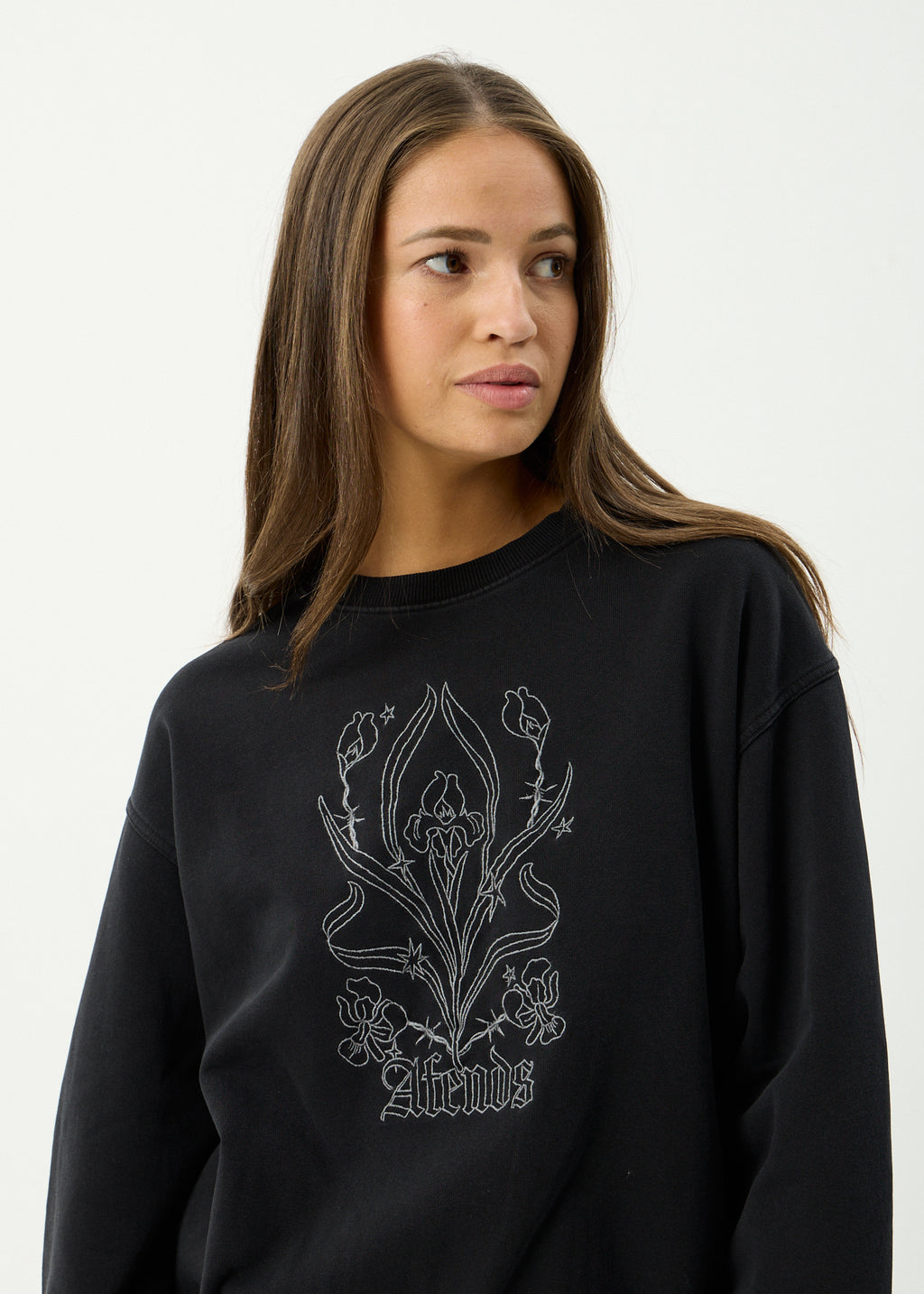 AFENDS Womens Good Nature - Recycled Crew Neck - Stone Black