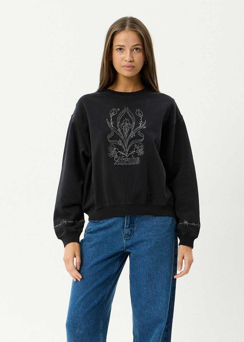 AFENDS Womens Good Nature - Recycled Crew Neck - Stone Black