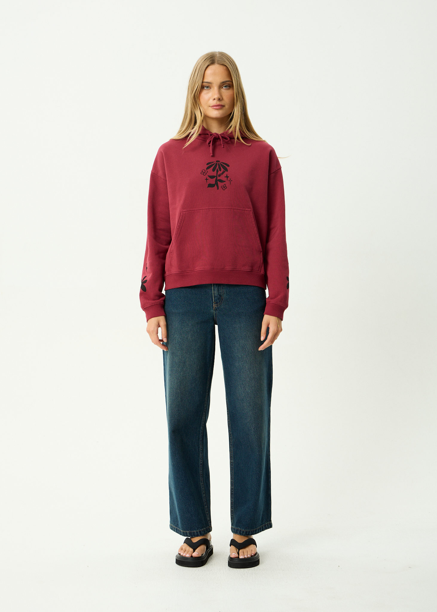 AFENDS Womens Garden Variety - Recycled Pull On Hood - Washed Burgundy