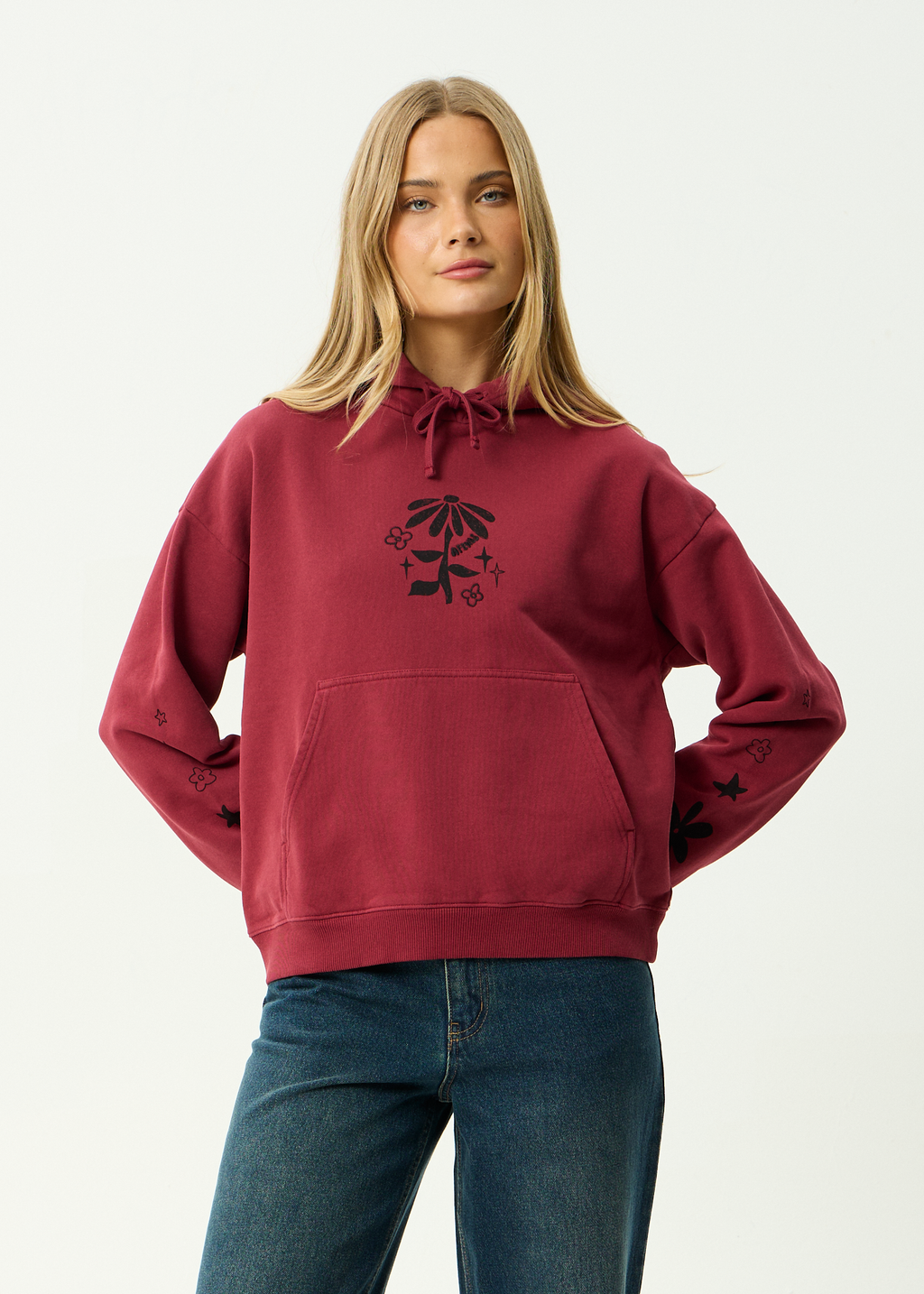 AFENDS Womens Garden Variety - Recycled Pull On Hood - Washed Burgundy
