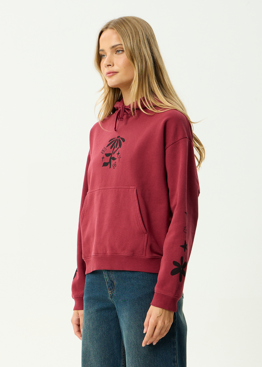 AFENDS Womens Garden Variety - Recycled Pull On Hood - Washed Burgundy