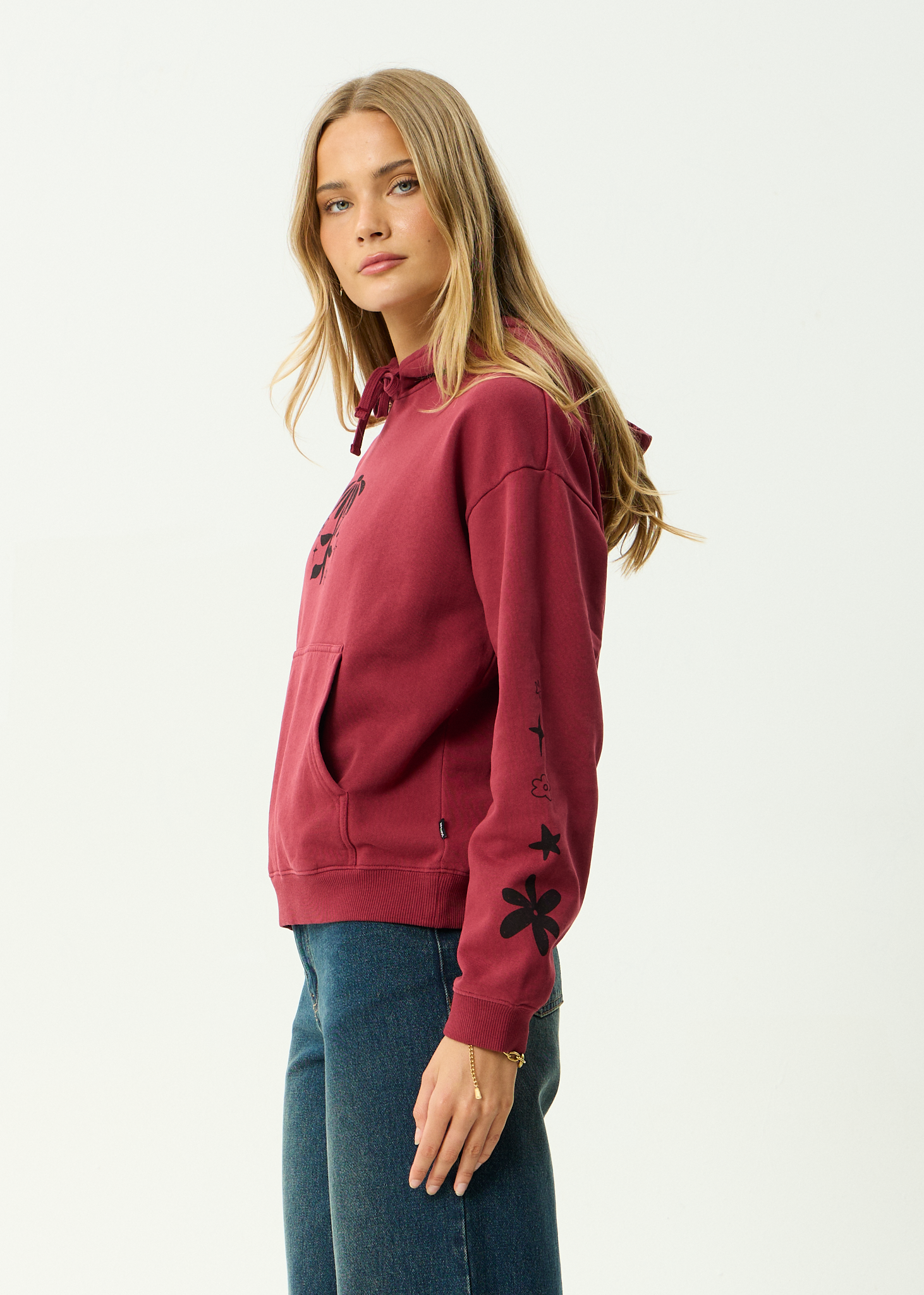 AFENDS Womens Garden Variety - Recycled Pull On Hood - Washed Burgundy