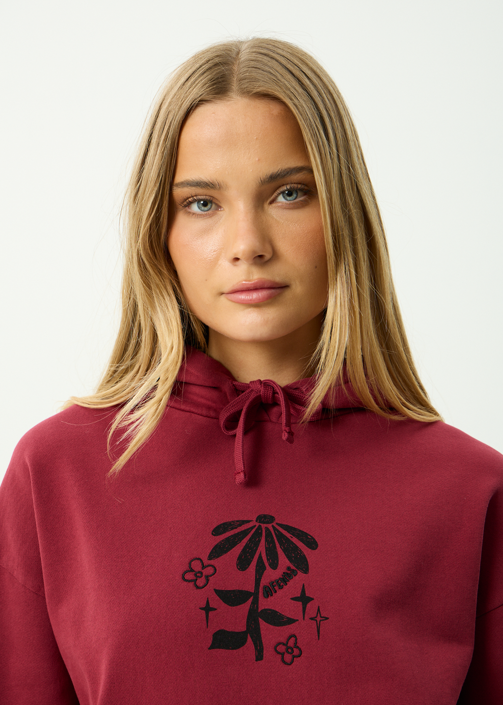 AFENDS Womens Garden Variety - Recycled Pull On Hood - Washed Burgundy
