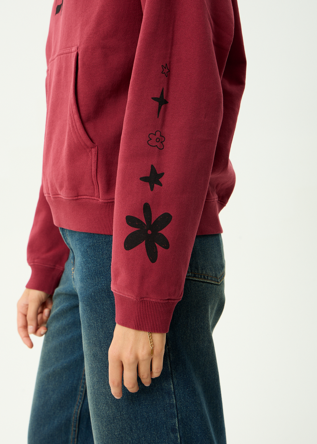 AFENDS Womens Garden Variety - Recycled Pull On Hood - Washed Burgundy