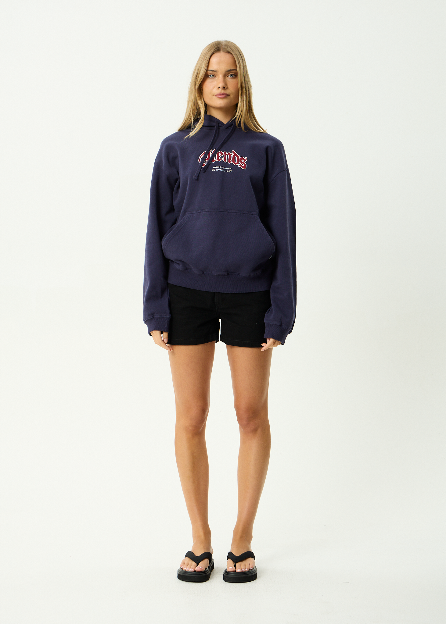 AFENDS Mens Home - Recycled Pull On Hood - Washed Deep Sea